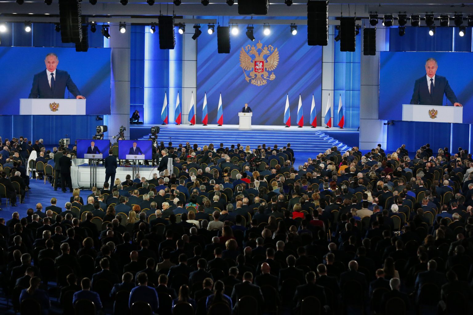 Ruský prezident Vladimir Putin podáva správu o stave štátu. Foto: TASR/AP