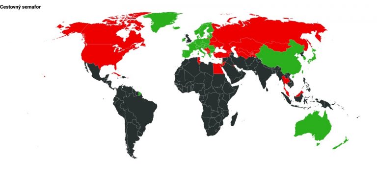 Mapa cestovného semaforu. Zdroj: MZ SR/Facebook