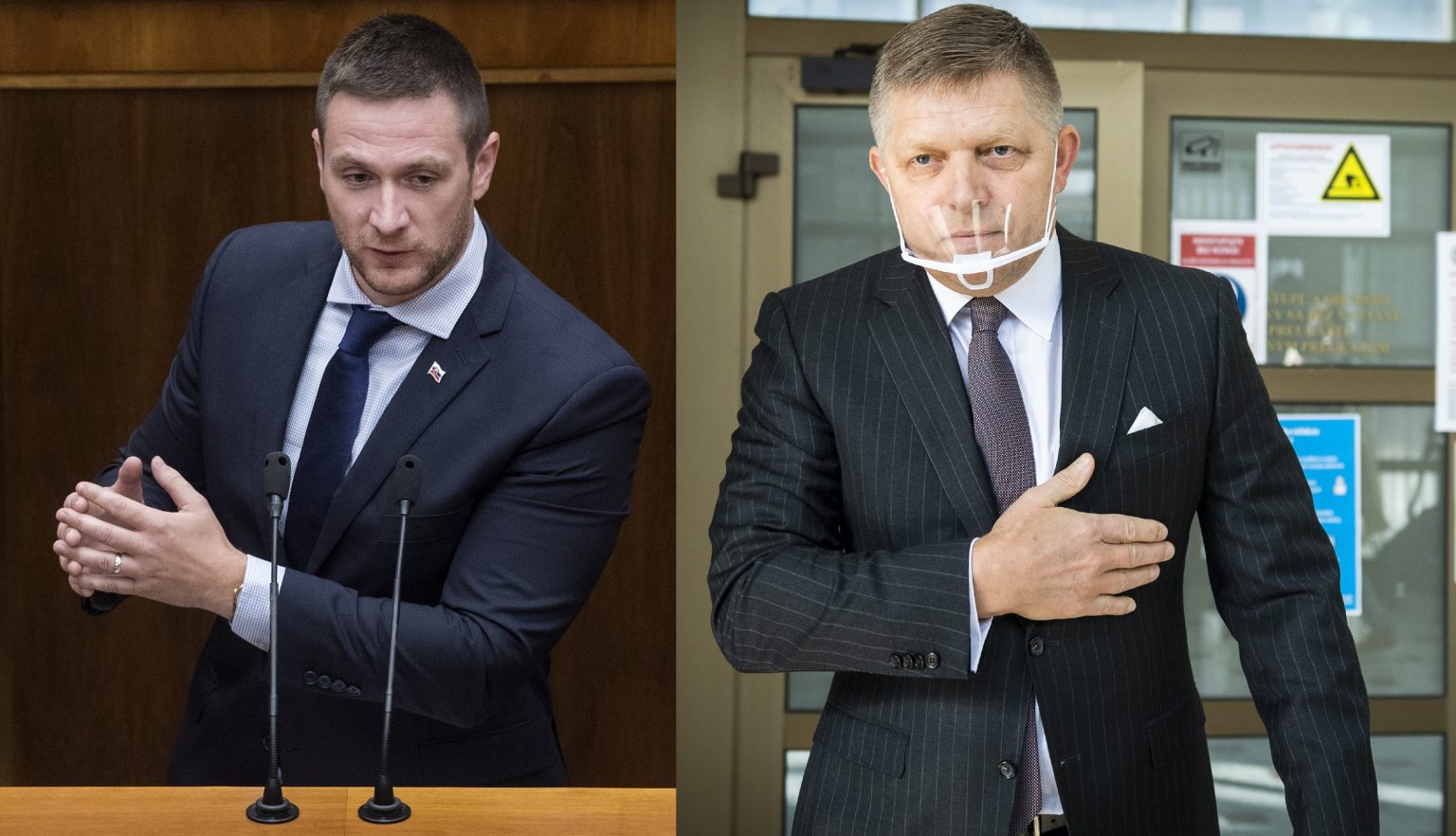 Milan Uhrík a Robert Fico. Foto: Martin Baumann, Jaroslav Novák/TASR/Štandard