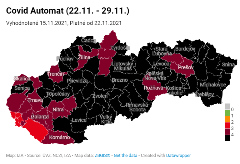 Slovensko opäť sčernelo. Červená ostane len Bratislava a Dunajská Streda