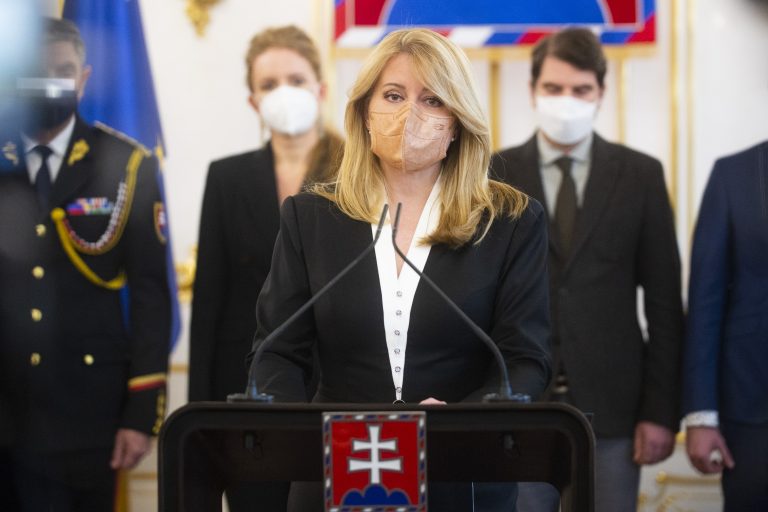 Na snímke prezidentka SR Zuzana Čaputová počas tlačovej konferencie k situácii na Ukrajine v Bratislave 1. februára 2022. Foto: Jakub Kotian/TASR