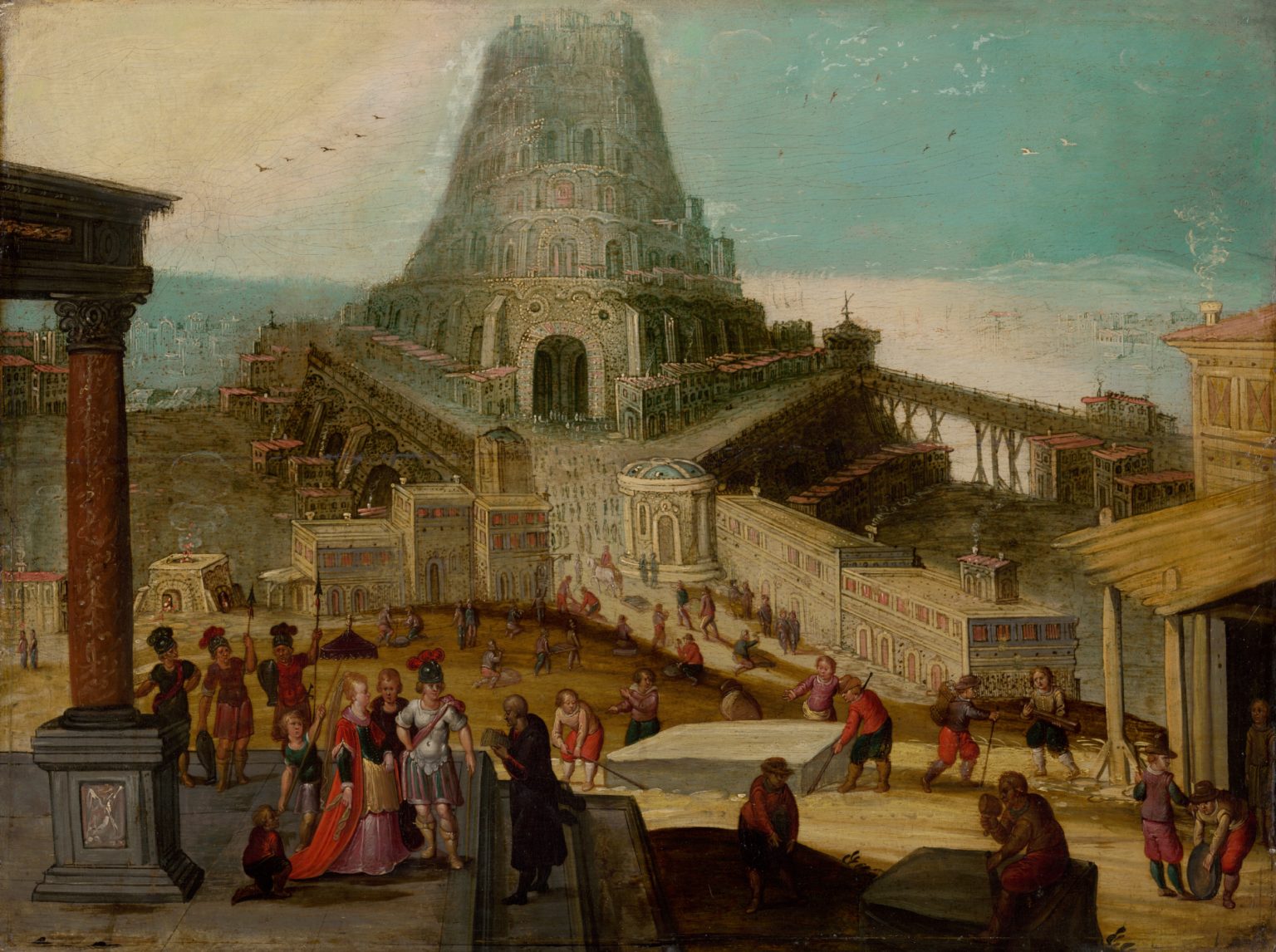 Louis de Caulery: Stavba Babylonskej veže. (1600-1620) Zdroj: webumenia.sk/dielo/SVK:SNG.O_1126