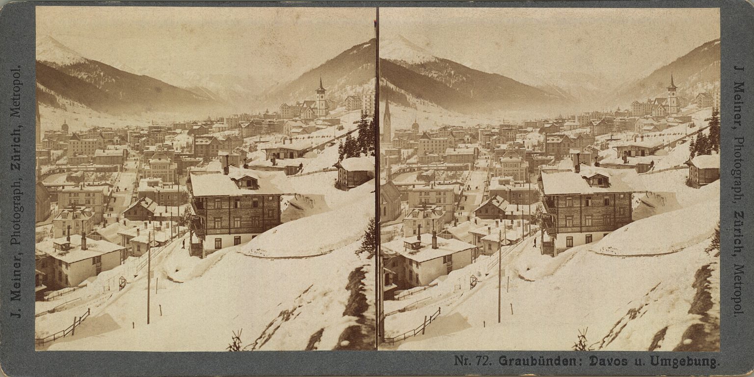 Davos okolo roku 1900, stereogram Johannesa Meinera, foto: wikimedia/ Johannes Meiner - e-pics Bildarchiv online, ETH Bibliothek