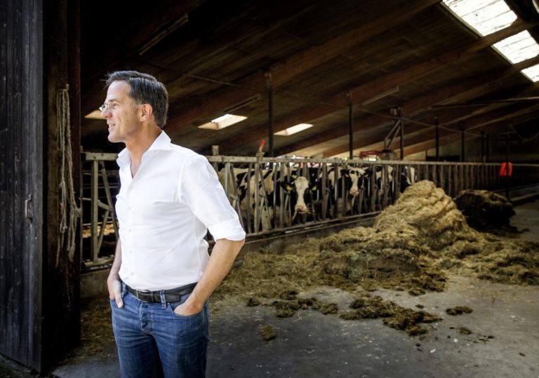 Premiér Mark Rutte diskutuje s farmármi v holandskom Leusdene v júli 2022. Foto: Profimedia.sk