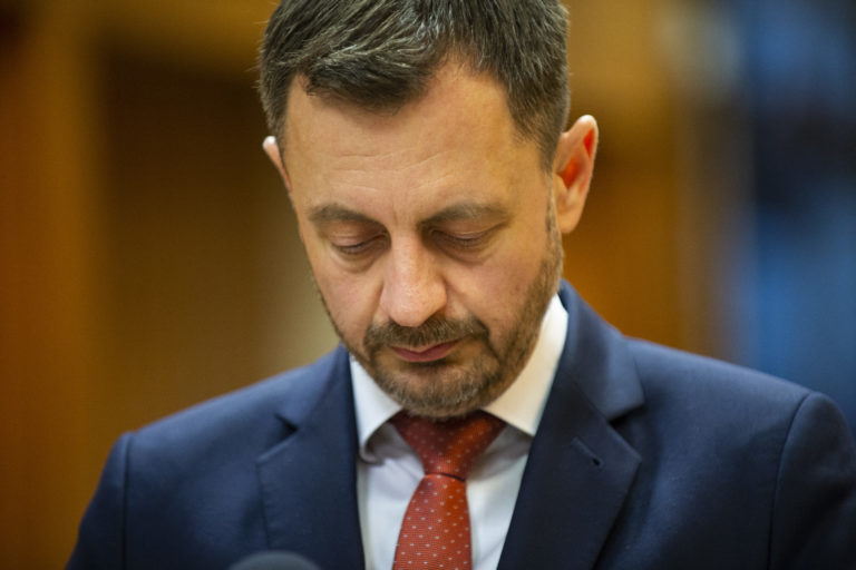 Eduard Heger (OĽANO) počas tlačovej konferencie po rokovaní predsedu vlády s predstaviteľmi OĽaNO, SaS, Sme rodina a Za ľudí 18. januára 2023 v Bratislave. Foto: Jakub Kotian/TASR