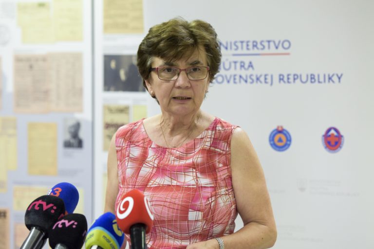 Eva Chmelová počas brífingu ohľadne konečného termínu na odovzdanie kandidátnych listín politických strán na septembrové predčasné parlamentné voľby v Bratislave v pondelok 3. júla 2023. Foto: TASR/AP