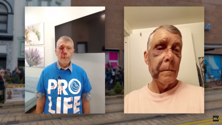 Pro-life aktivista po útoku v Baltimore. Foto: prinscreen youtbube.com/OfficialACLJ
