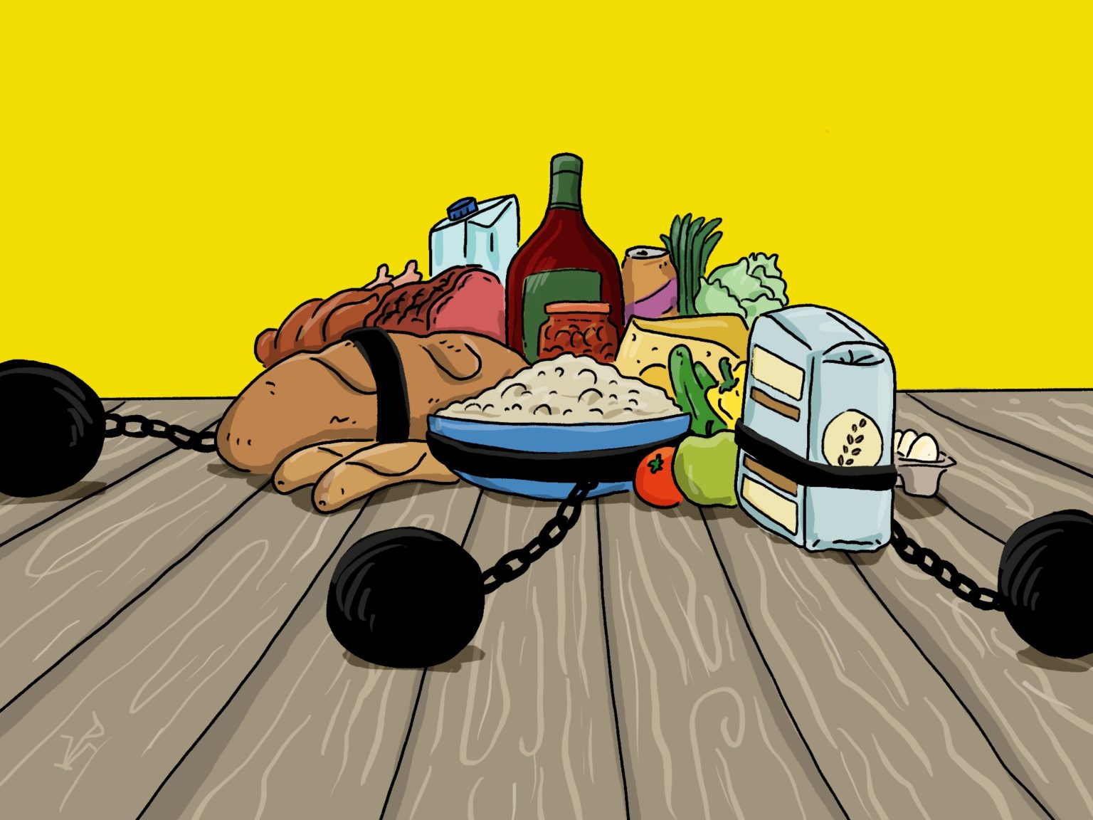 Potraviny, ilustračná kresba. Autor: Vlado Palša