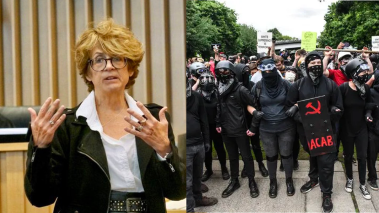 Naľavo: Michelle Burrowsová. Napravo: Antifa Portland. Zdroj: Twitter