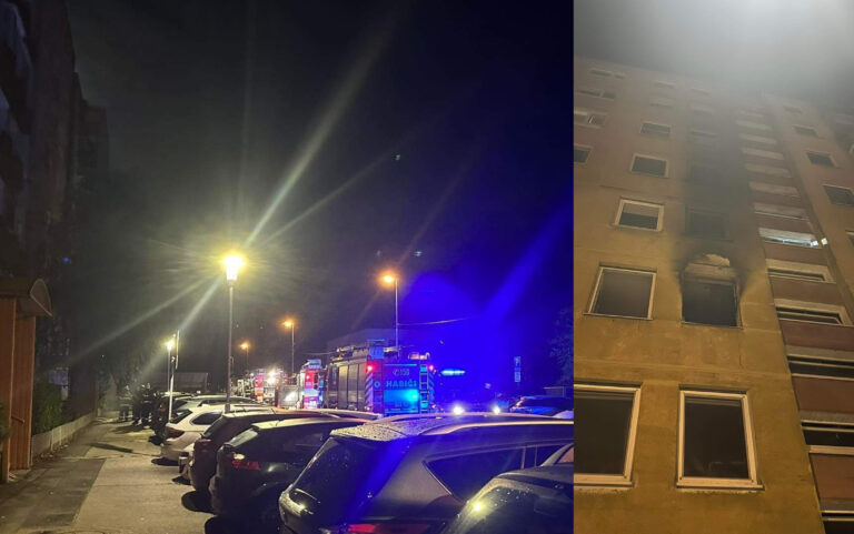Požiar bytu bol ohlásený na druhom poschodí osemposchodového bytového domu na Ulici Ivana Bukovčana. Foto: FB Hasičský a záchranný útvar hlavného mesta Slovenskej republiky Bratislavy 