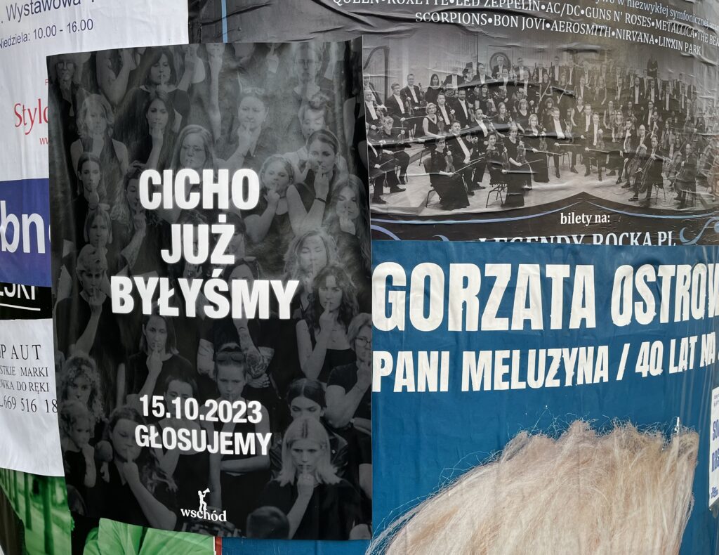 Volebná kampaň v Poľsku. Na plagáte kampane žien je nápis "Ticho sme už boli". Foto: Anna Čujová