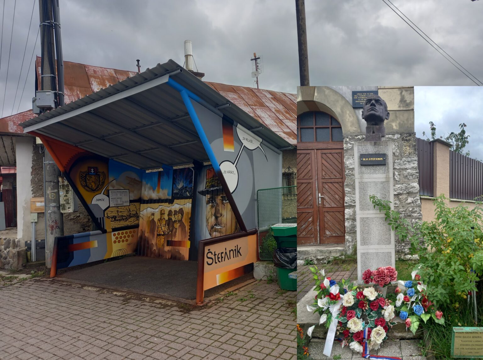 Neďaleko vynovenej zástavky busta aj ruža, ktorá nesie meno Milana Rastislava Štefánika. Foto: Mário Kaprálik