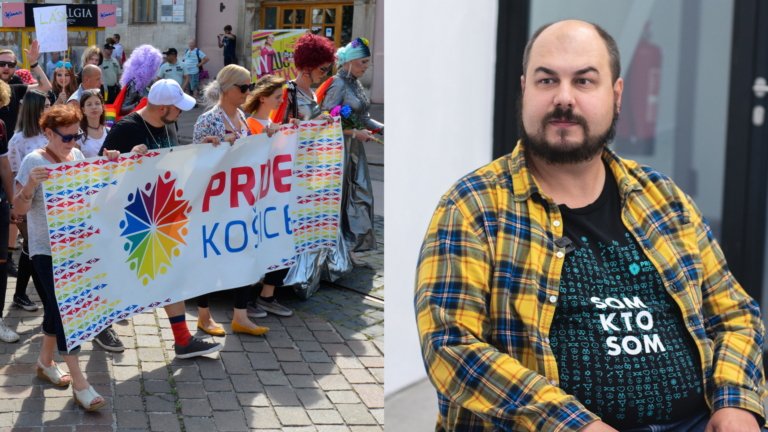 Vľavo: Pride Košice 2019. Foto TASR/Kapusta. Vpravo: Róbert Furiel. Zdroj: Facebook