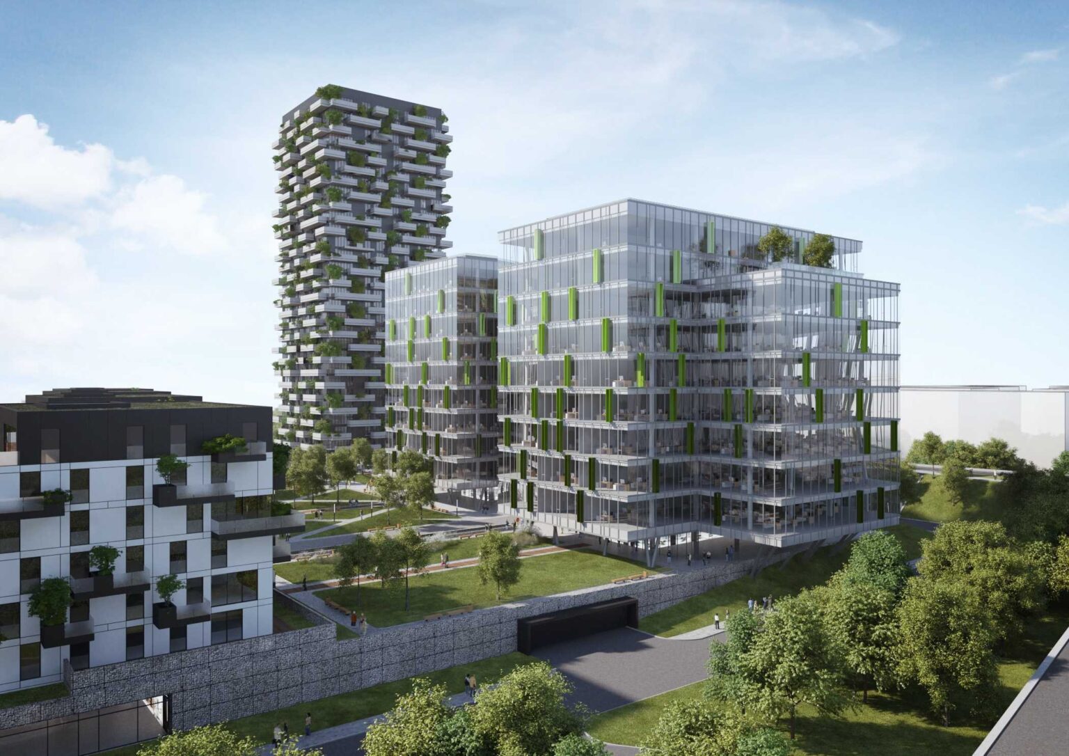 Na petržalskej strane Dunaja má vyrásť polyfunkčná zóna Green park od spoločnosti Grafobal Group Development. Foto: Cube design