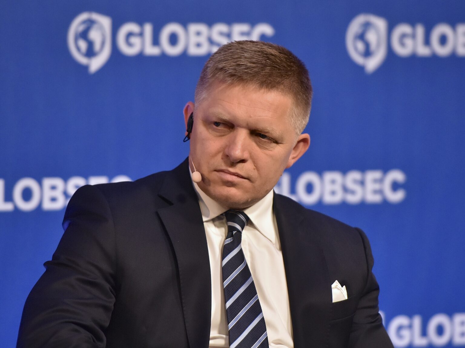 Na snímke premiér Slovenskej republiky Robert Fico počas Medzinárodnej bezpečnostnej konferencie GLOBSEC 2017, 28. mája 2017 v Bratislave. Foto: Pavol Zachar/TASR