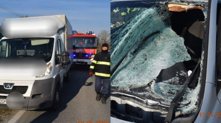 Odpadnuté kusy ľadu z auta zlomili nos protiidúcemu vodičovi. Foto: FB Polícia SR- Trnavský kraj