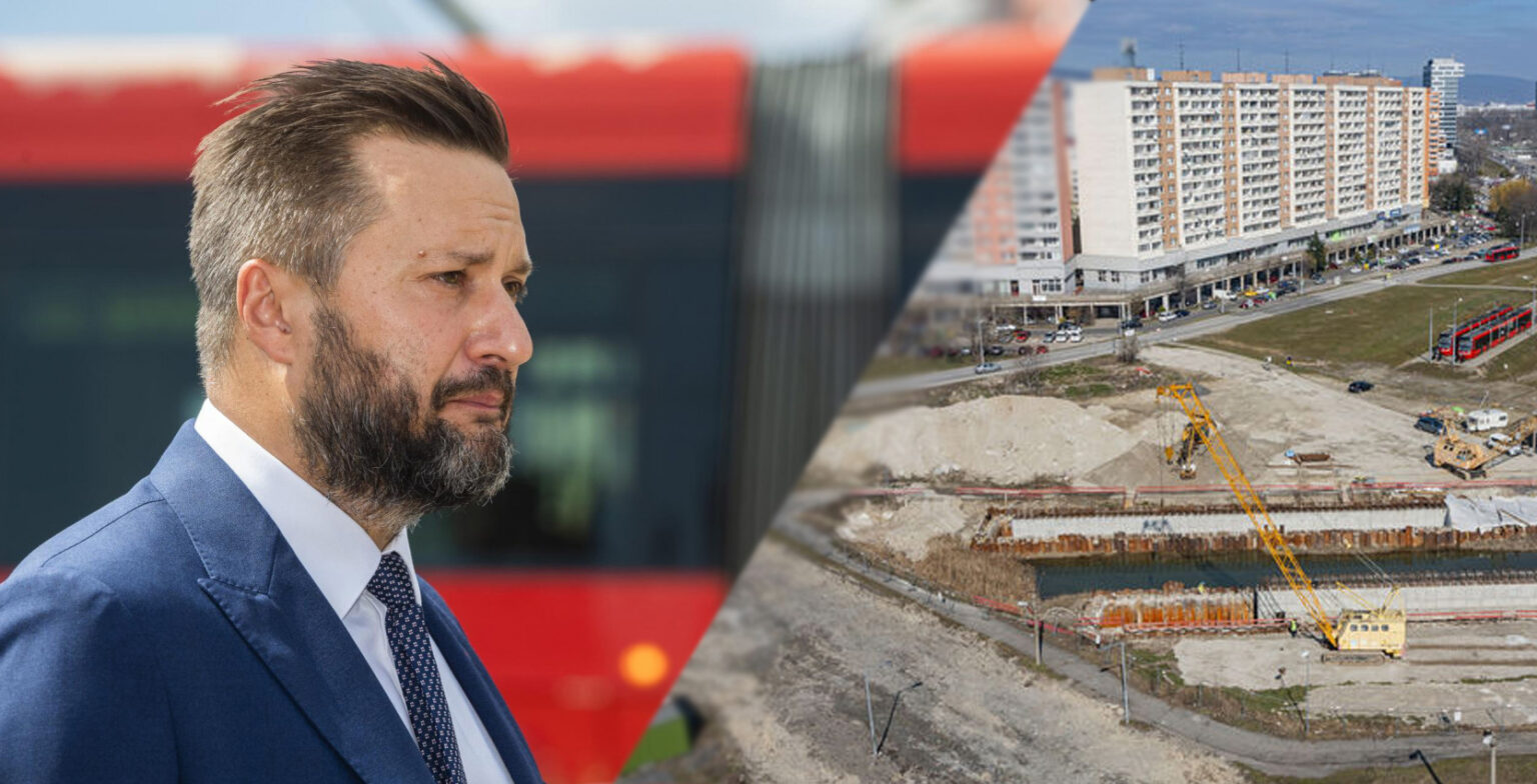 Primátor Matúš Vallo a stavba petržalskej električky. FOTO: TASR - J. Novák a M. Svítok. Koláž: redakcia