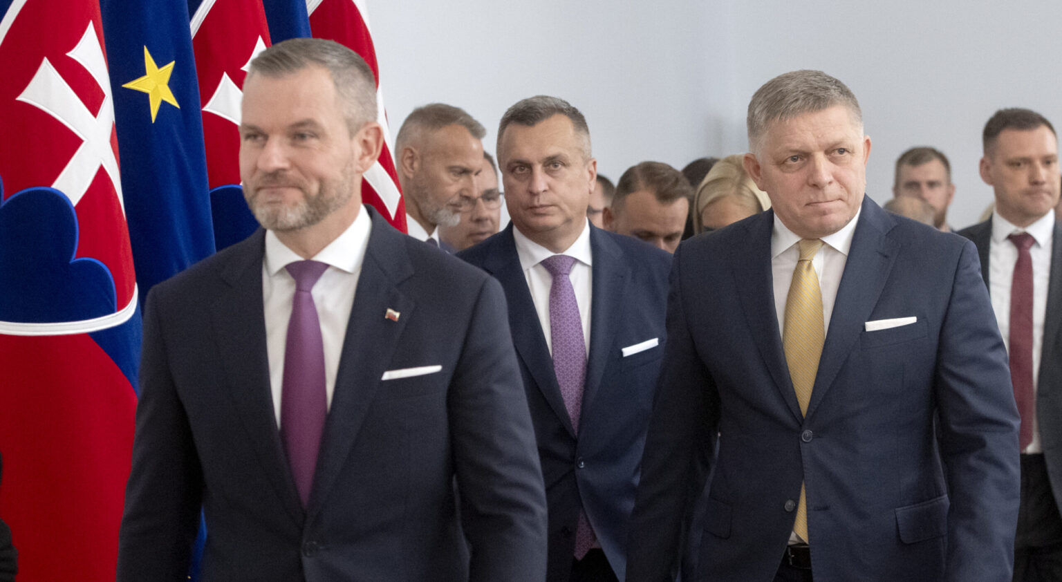 Peter Pelegrini (zľava),  Andrej Danko, Robert Fico. Foto: Martin Baumann/TASR