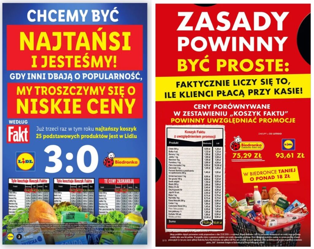 Aktuálne ceny základných potravín podľa aktuálnych letákov obchodných reťazcov. Reprofoto: Lidl.pl, Biedronka.pl