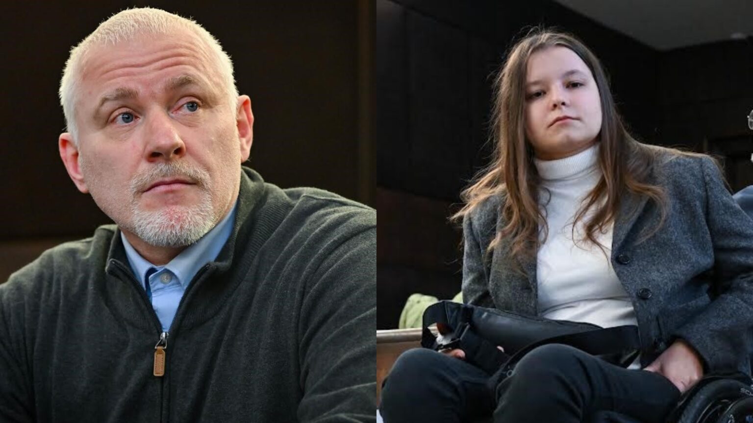 Michela sa dnes po roku prvýkrát stretla s bývalým pedagógom Šeparnevom. Jeho snahu o rozhovor odmietla. Fotokoláž: Tasr