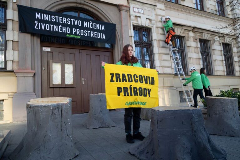 Greenpeace pred budovou ministerstva životného prostredia, 4. marca 2024. Foto: Facebook Greenpeace. 