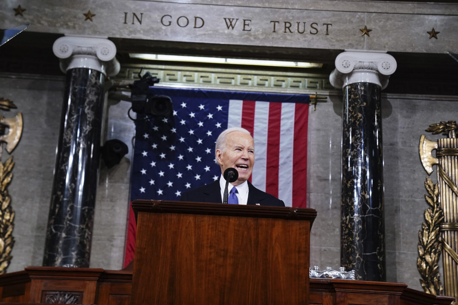 Prezident Joe Biden prednáša prejav o stave Únie na spoločnom zasadnutí Kongresu v Kapitole vo štvrtok 7. marca 2024 vo Washingtone. Foto: TASR/AP