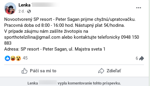 Práca v hoteli Petra Sagana