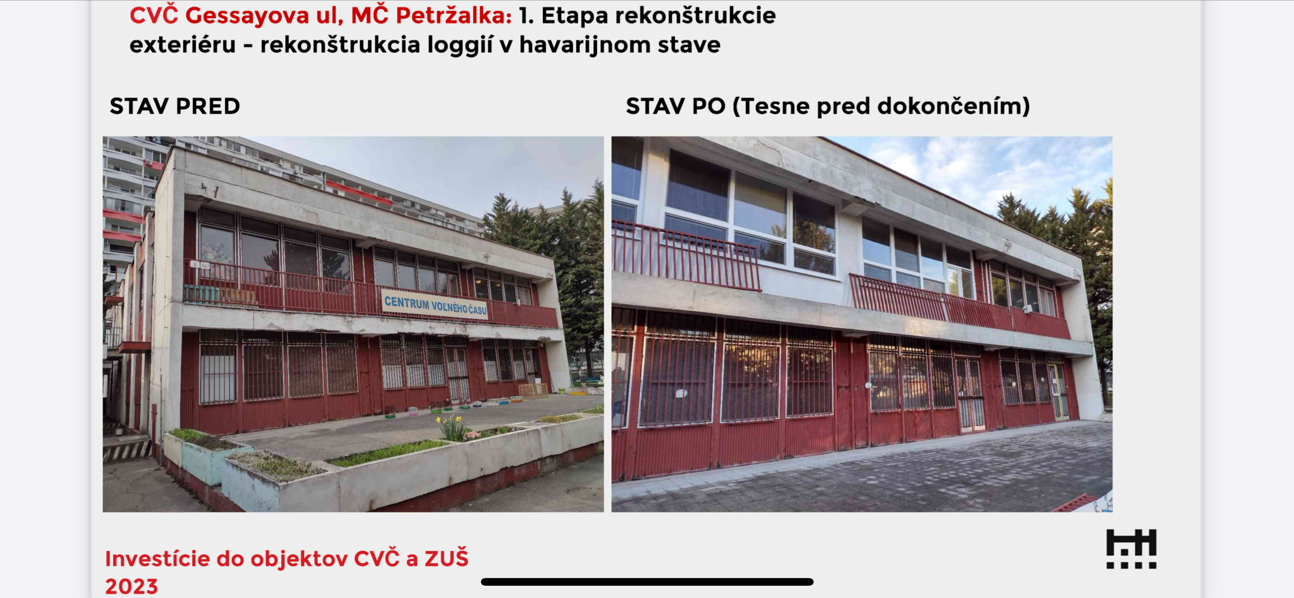 V CVČ v Petržalke na Gessayovej ulici rekonštruovali loggie. Foto: zdroj/mesto Bratislava