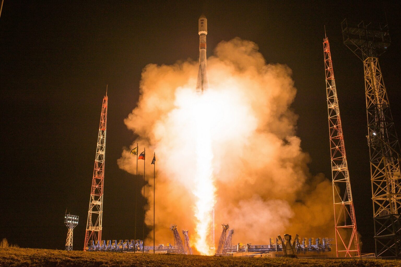 Štart nosnej rakety Sojuz-2.1b z kozmodrómu Pleseck 17. mája 2024. Foto: Profimedia.sk