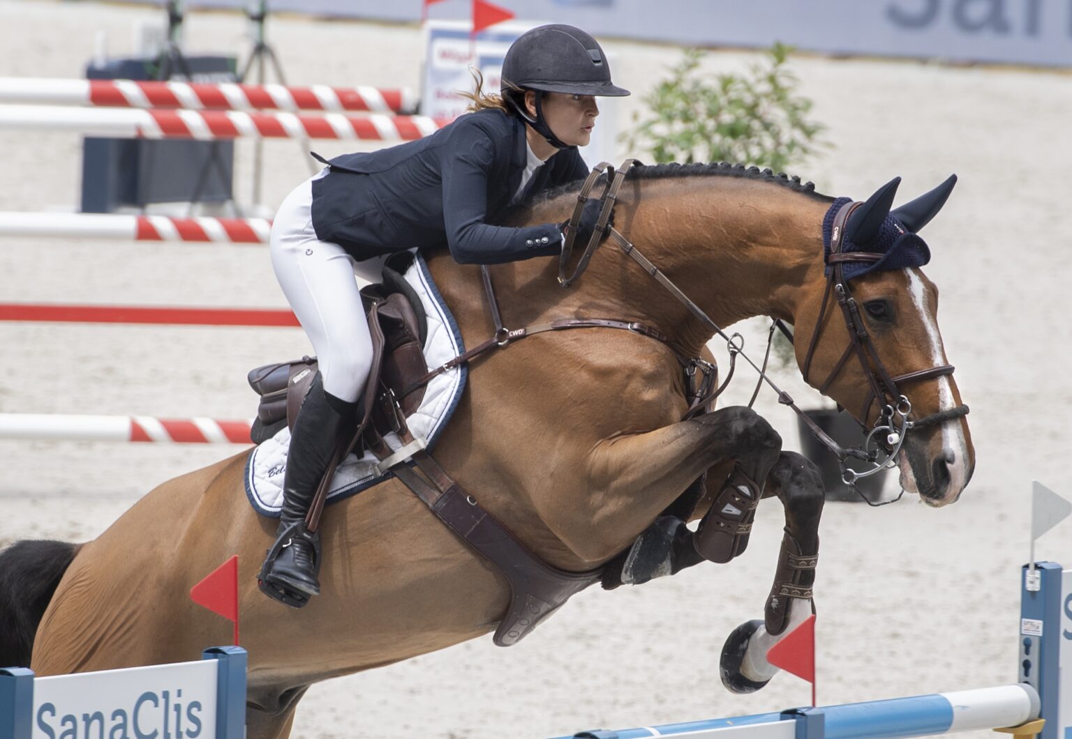 Slovenská reprezentantka Dominika Gálová na koni Senjor Catelpo skáče cez prekážku počas podujatia Danube Equestrian Festival minulý rok. Foto: TASR/Pavel Neubauer
