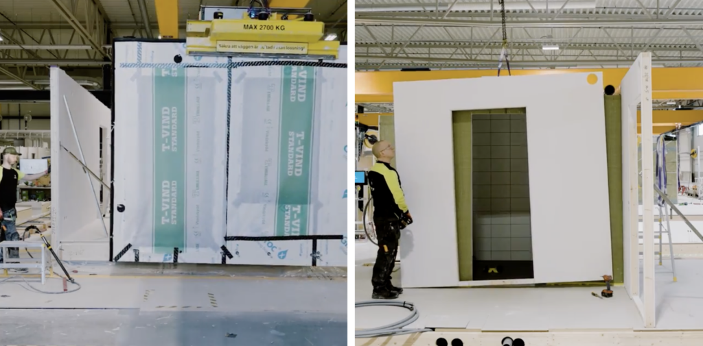 V závode Lindbäcks vo Švédsku sa každú polhodinu vytvorí jedna objemová modulárna jednotka. Foto: Amir Hamja