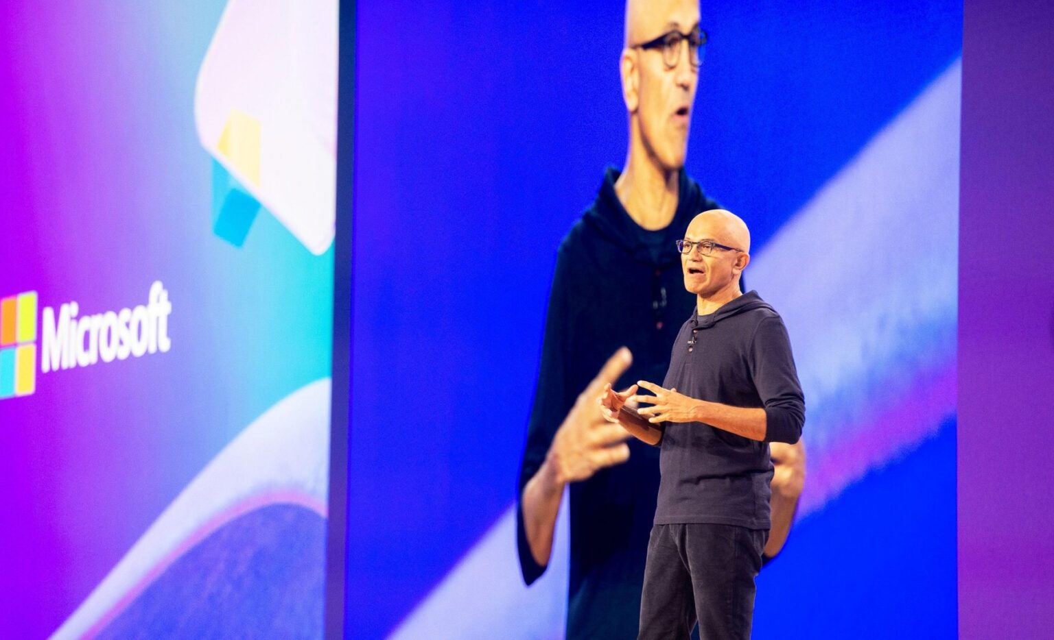 Seattle, USA. 21st May, 2024. Satya Nadella, CEO of Microsoft, speaks on stage at the Build developer conference. Credit: Andrej Sokolow/dpa/Alamy Live News. Credit line: Profimedia