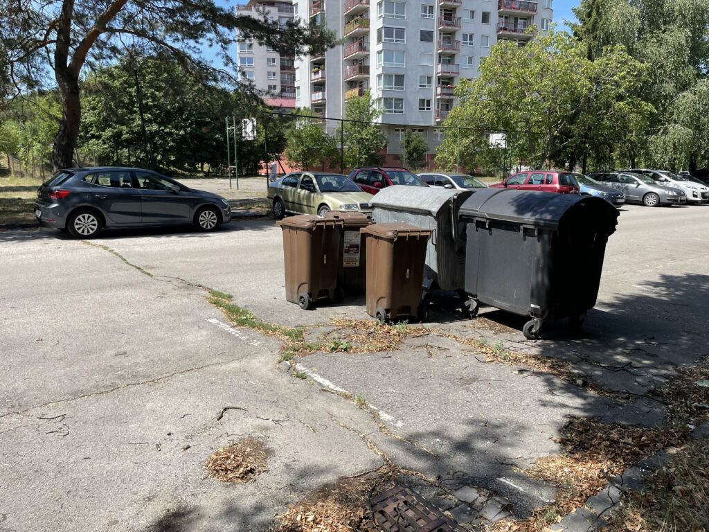 V MČ Lamač sa nájde viacero miest s kontajnermi na ceste. Foto: Miroslava Pavlíková