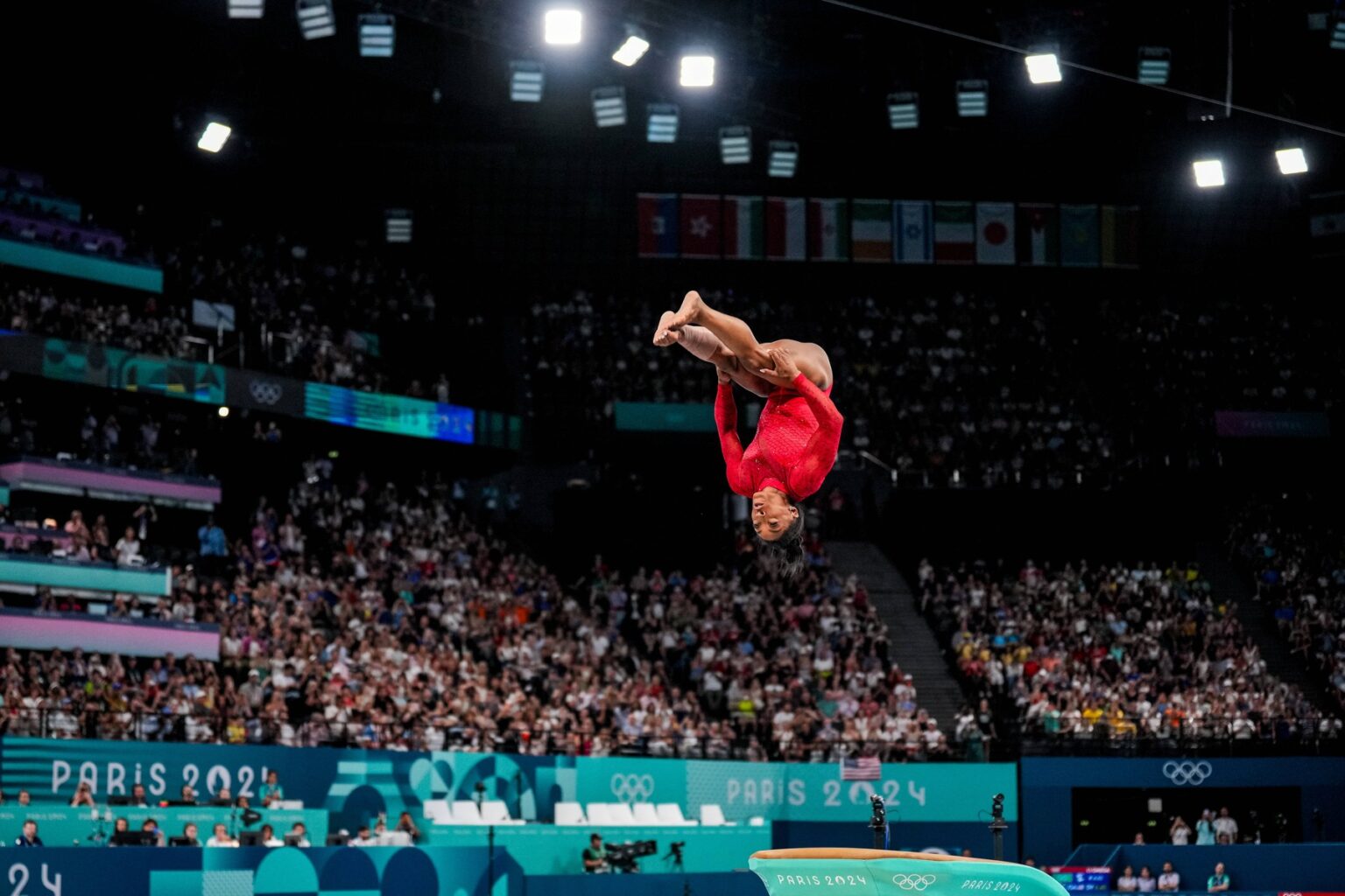 Simone Bilesová z tímu USA súťaží vo finále ženského preskoku počas 8. dňa športovej gymnastiky - Olympijské hry Paríž 2024 v Bercy Arene 3. augusta 2024 v Paríži, Francúzsko. Foto: Profimedia.sk