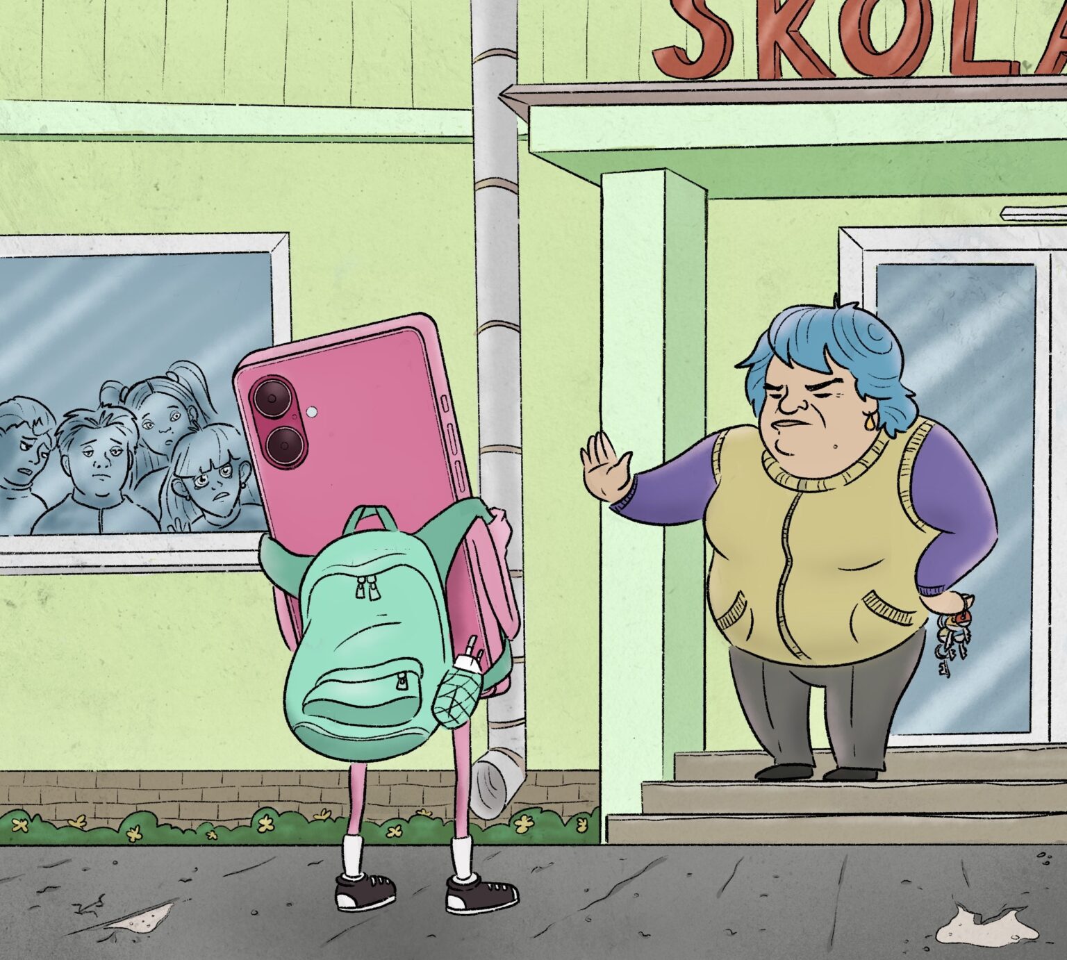 Zákaz mobilov v školách. Ilustrácia: Vladimír Palša