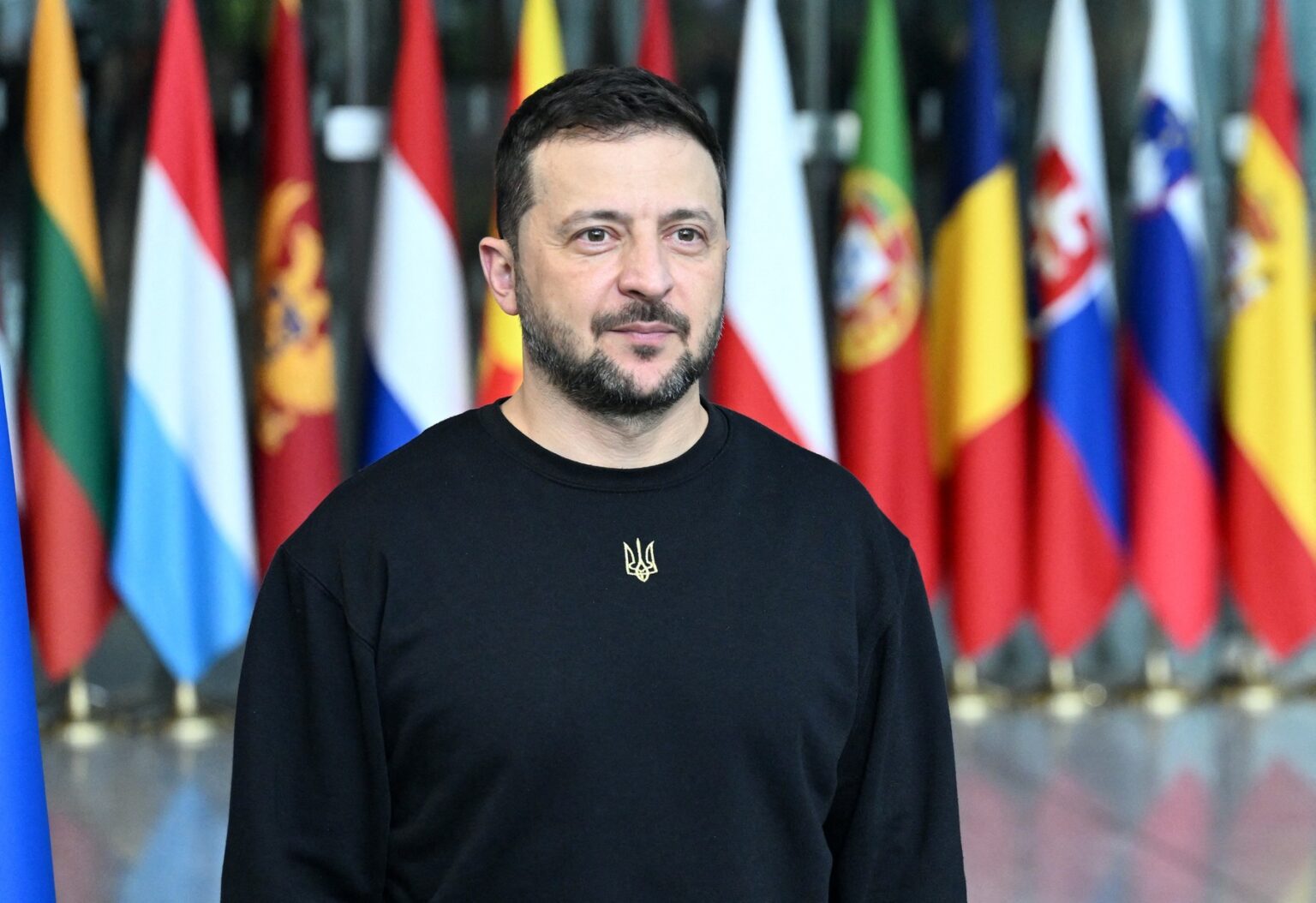 Ukrajinský prezident Volodymyr Zelenskyj na stretnutí s generálnym tajomníkom Severoatlantickej aliancie (NATO) Markom Rutte v sídle NATO v Bruseli 17. októbra 2024. Foto: AA/ABACA / Abaca Press / Profimedia
