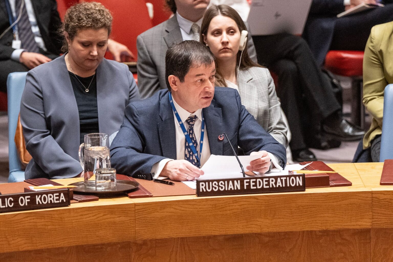 Ruský veľvyslanec Dmitrij Poľanskij reční počas zasadnutia Bezpečnostnej rady OSN o Sudáne a Južnom Sudáne v sídle OSN v New Yorku 18. novembra 2024. Zdroj: Lev Radin / Shutterstock Editorial / Profimedia