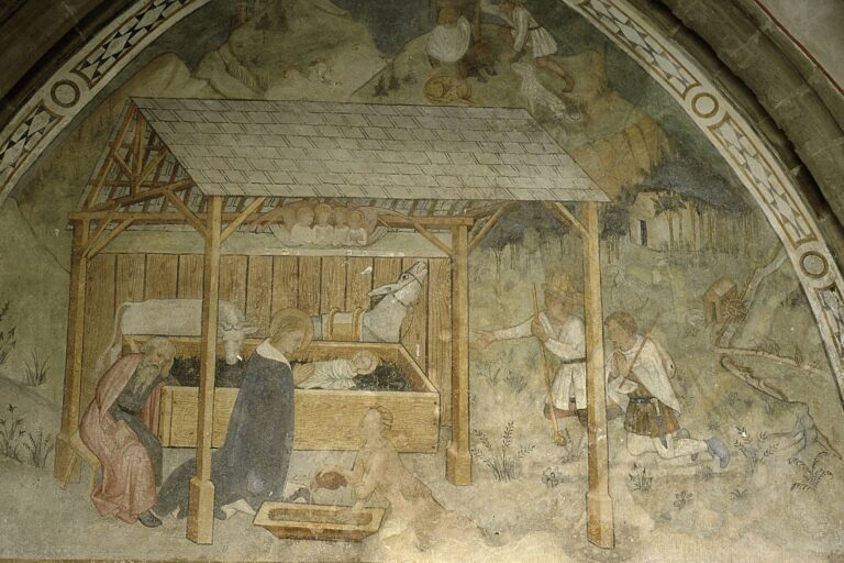 Kristovo narodenie, freska z prvej polovice 15. storočia, dielňa Giacoma Jaqueria, z cyklu o živote Panny Márie. Foto: Hervé Champollion / akg-images / Profimedia