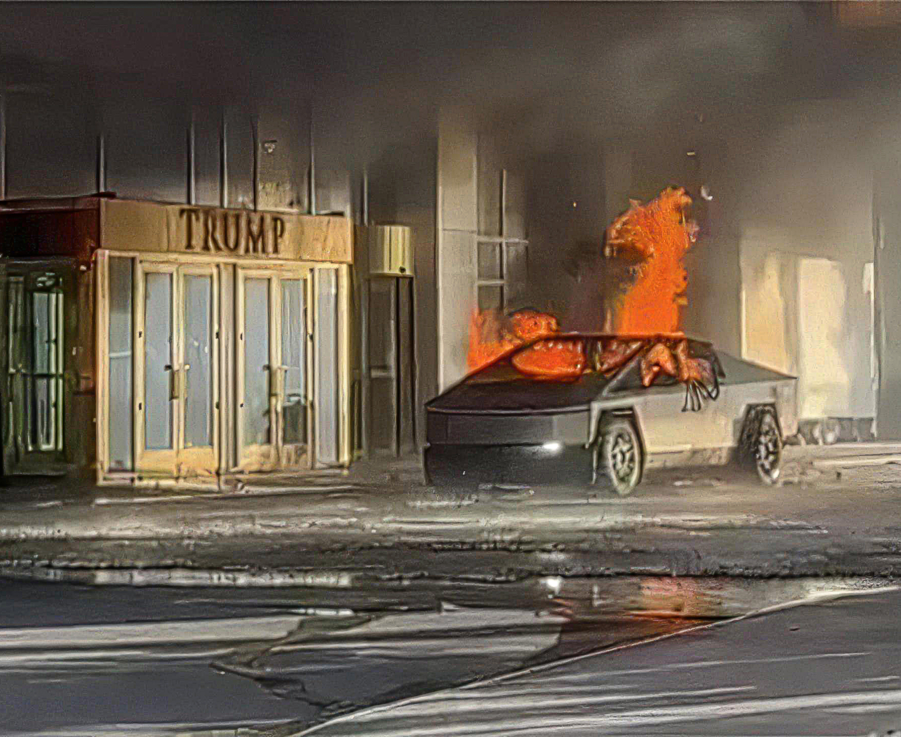 Pred hotelom Trumpa vybuchla Tesla Cybertruck. Úrady nevylučujú teroristický útok