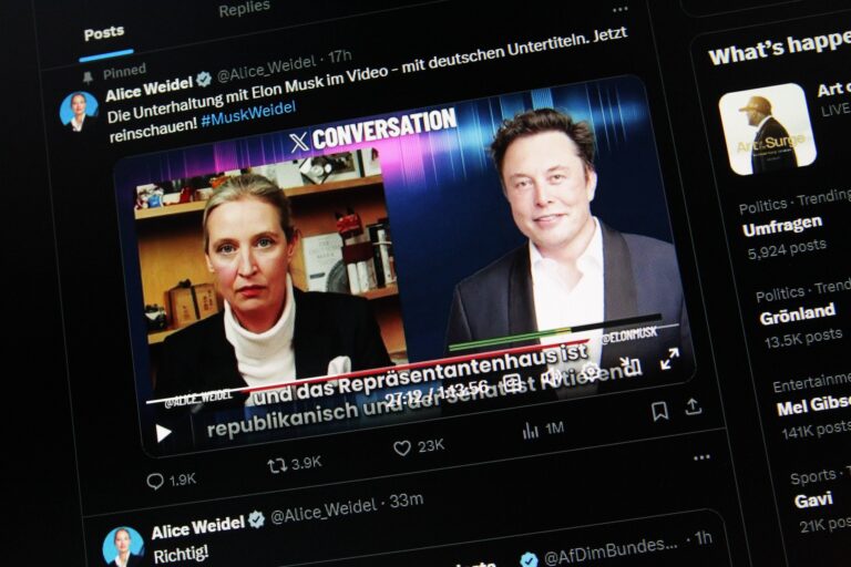 Alice Weidelová a Elon Musk v rozhovore na sieti X. Foto: ČTK / imago stock&amp;people / BODE /Profimedia
