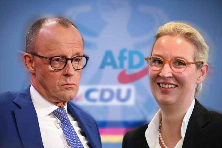 Na predvolebnej fotomontáži predseda CDU Friedrich Merz a šéfka AfD Alice Weidlová. Foto: ČTK / imago stock&people / Frank Hoermann/SVEN SIMON