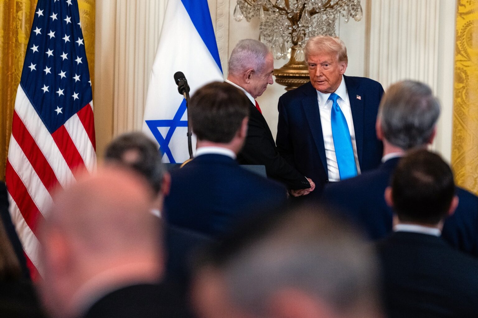 Prezident Donald Trump (vpravo) a izraelský premiér Benjamin Netanjahu na tlačovej konferencii v Bielom dome v utorok 4. februára 2025. Foto: TIERNEY L. CROSS / New York Times / Profimedia