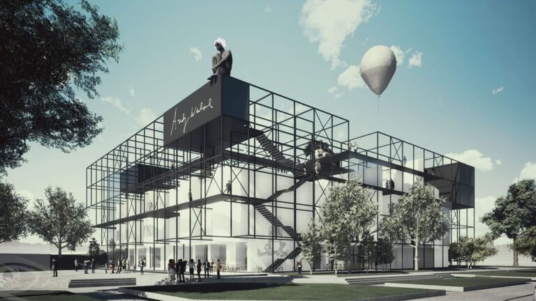 Vizualizácia novej budovy Múzea Andyho Warhola v Medzilaborciach. Aktuálna výstavba sa blíži k ukončeniu holostavby. Foto: zdroj PSK