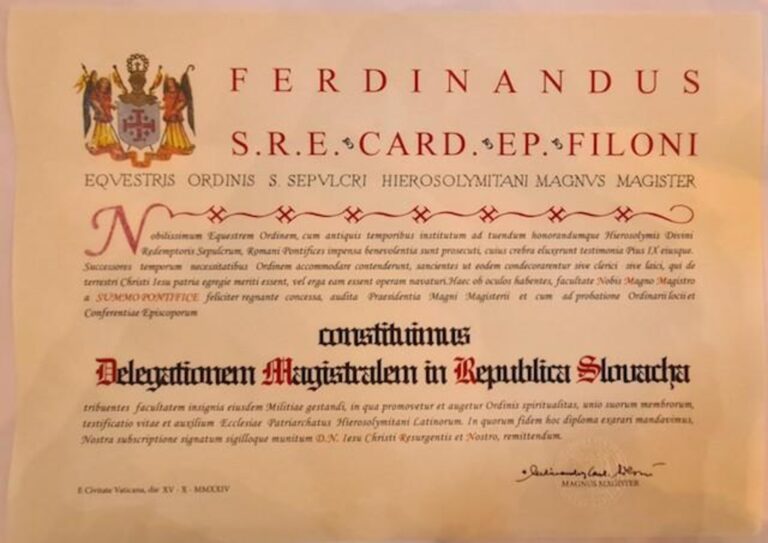 Na Slovensku prvýkrát prijmú rytierov a dámy do Rádu Božieho hrobu