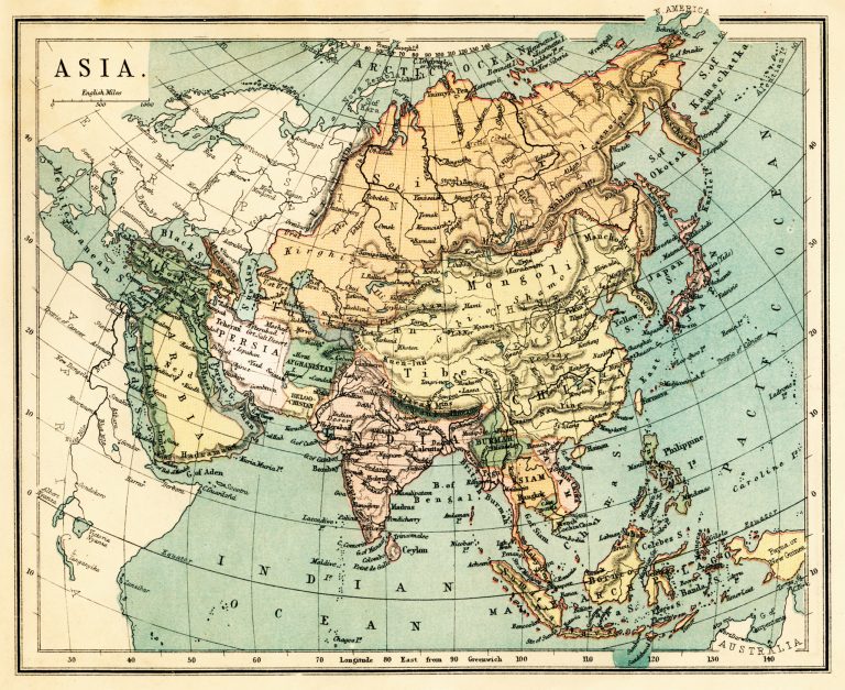 Map of Asia from the Victorian era. Photo: whitemay/Getty Images