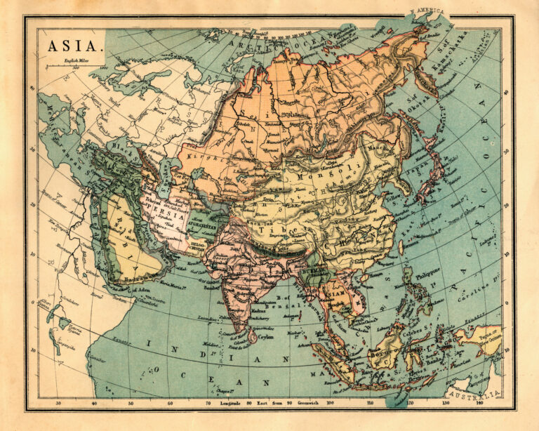 Mapa Ázie z Viktoriánskej éry. Foto: whitemay/Getty Images