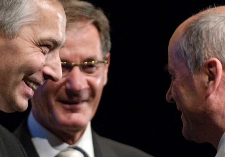 Ján Figeľ (zľava), Pavol Hrušovský, Ján Čarnogurský. Foto: Henrich Mišovič/TASR