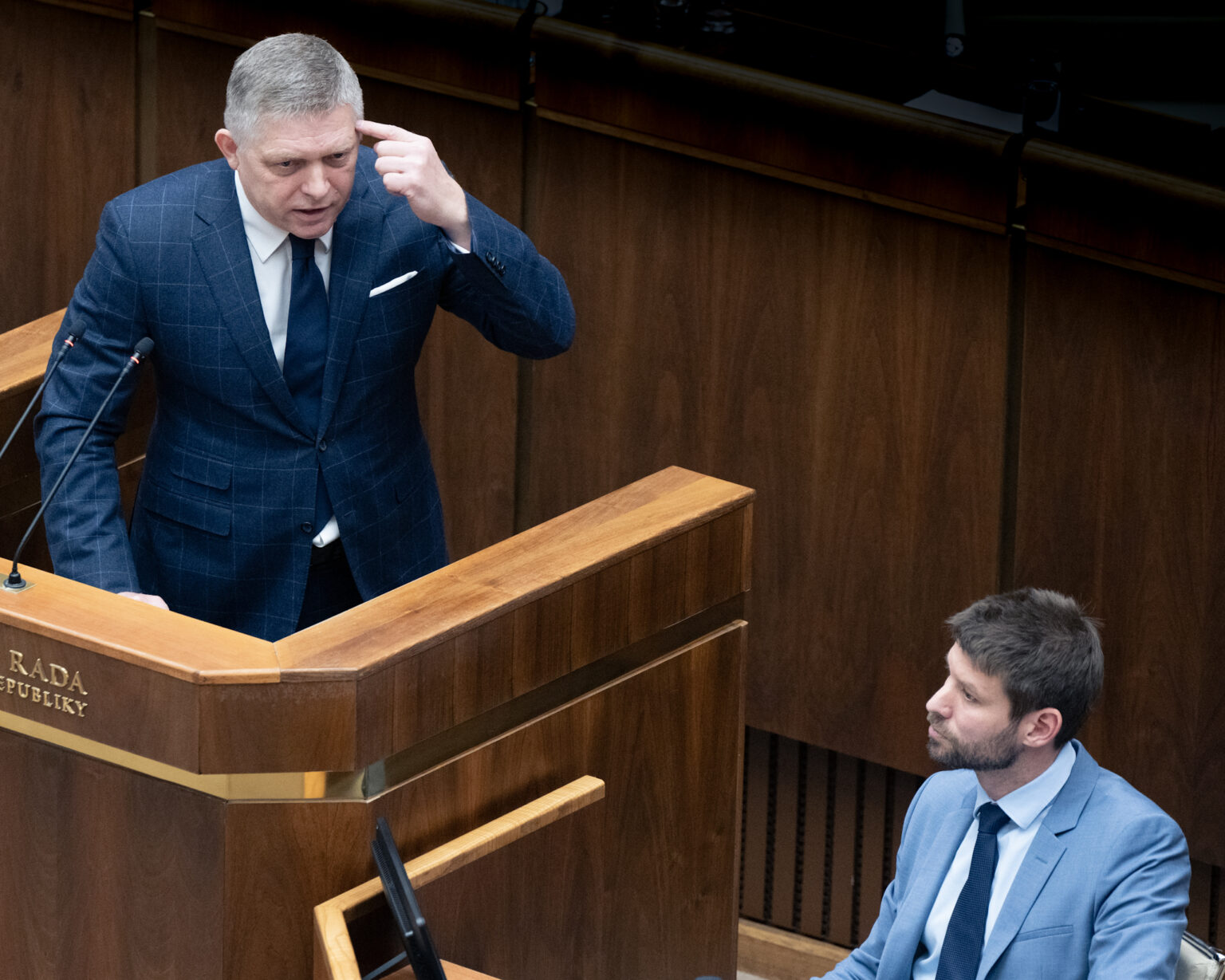 Robert Fico a Michal Šimečka. Foto: Pavel Neubauer/TASR
