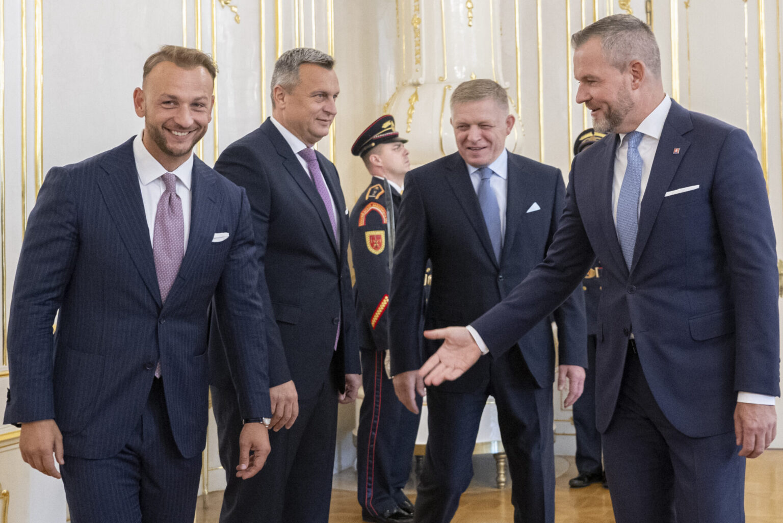 Peter Pellegrini, Robert Fico, Andrej Danko a Matúš Šutaj Eštok. Foto: Martin Baumann/TASR