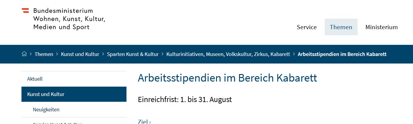 Das Bundesministerium vergibt nun Stipendien für Kabarettisten